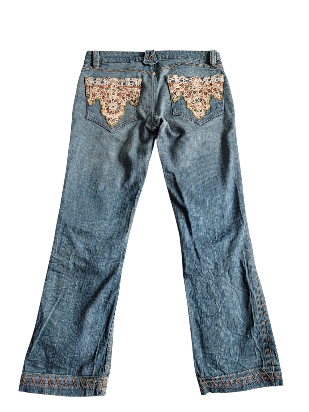 Antik Denim Y2K Low Rise Cropped Embroidered Jeans Blue 27